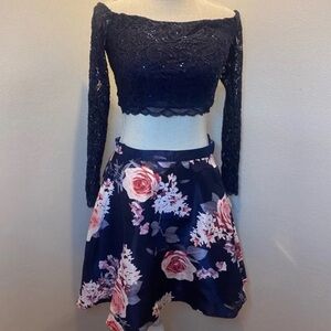 My Michelle Navy/Pink Floral 2 Piece Special Occasion Dress size 11 Juniors